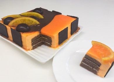 Orange mousse & chocolate fudge entremet